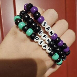 Supernatural handmade Kandi beaded bracelets sam and dean Winchester